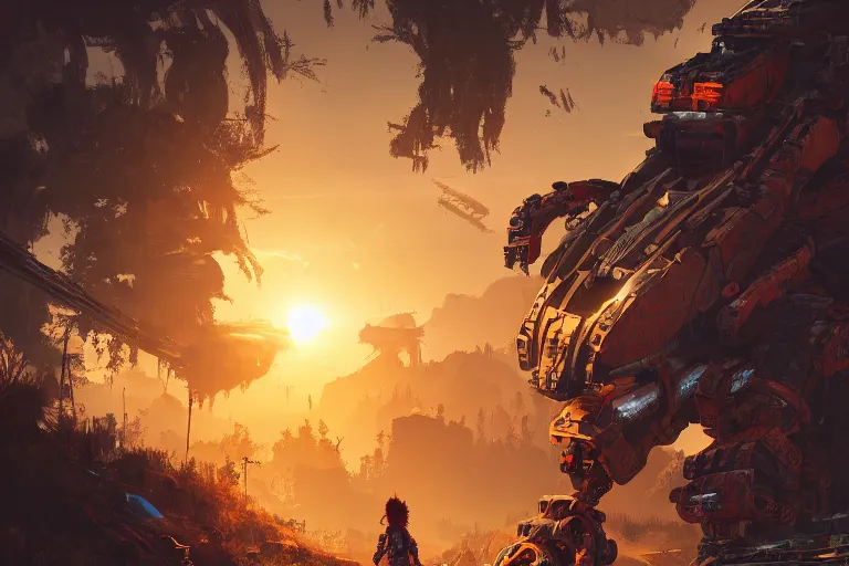 Image similar to scrapper machine mecanical creature robot of horizon forbidden west horizon zero dawn radiating a glowing aura global illumination ray tracing hdr fanart arstation by ian pesty and alena aenami artworks in 4 k