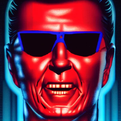 Image similar to ronald reagan as max headroom, cyberpunk, portrait, synthwave, neon, 8 0 s aesthetic, science fiction, artistic, artstation