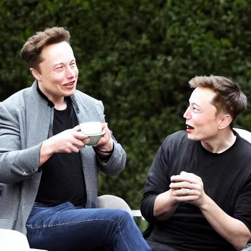 Prompt: elon musk having tea with albert