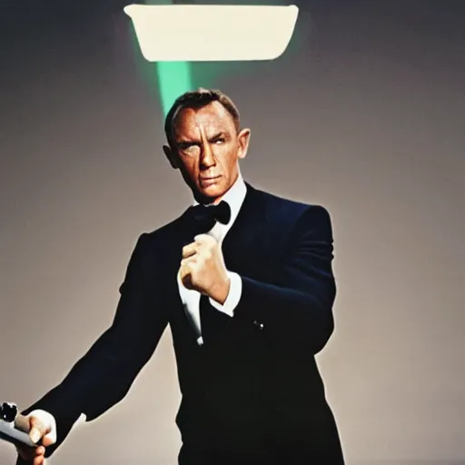 Prompt: James Bond with a Light Saber. Picture taken for time Magazine. 4k. UHD.