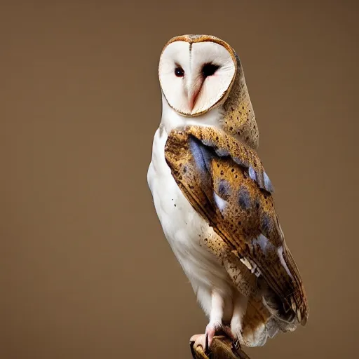 Image similar to barn owl wearing a suit, barn on dresses by emidio tucci, very detailed, album photo, canon shot