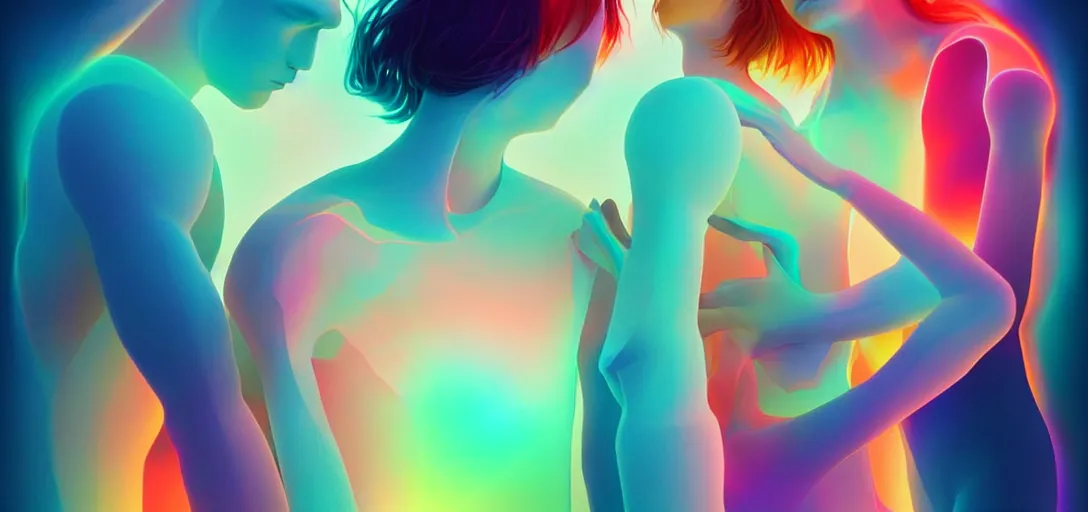 Image similar to xray photoshoot of couple hand holding, colourful vfx art, art by hsiao - ron cheng & james jean - presented as magazine collage style, volumetric light, colourful, sharp, detailed, digital painting, illustration, illustration, magazine collage, highly detailed, intricate detail, unreal engine, octae render, pinterest, behance, art station