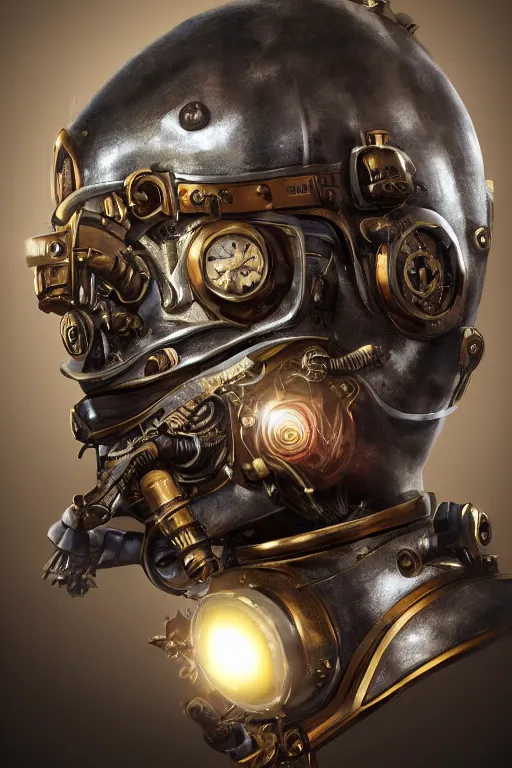 Image similar to steampunk helmet fantasy art mask robot ninja stylized digital illustration sharp focus, elegant intricate digital painting artstation concept art global illumination ray tracing advanced technology chaykin howard and campionpascale and cooke darwyn and davis jack