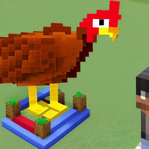 Prompt: a giant chicken in minecraft.