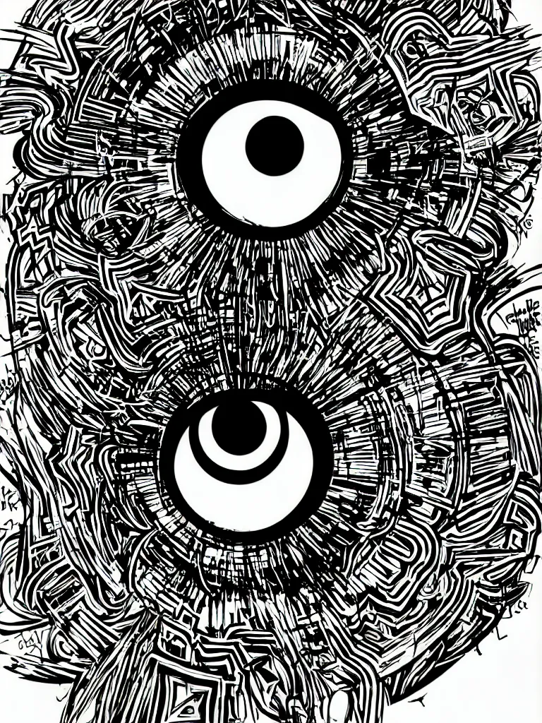 Image similar to graffiti, eye of thought, illustration, highly detailed, simple, geometric jagged lines, smooth, artstation, artwork by obey