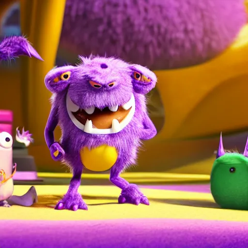 Prompt: a purple fluffy monster, adorable and cute, pixar, octane render, 4k, monster in middle of picture