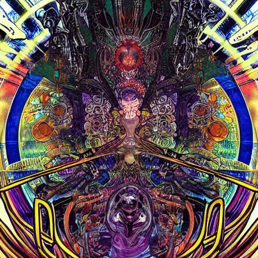 Image similar to deepdream eldritch cosmic intergalactic nightmare by greg rutowski scott fischer dzo alphonse mucha yoji shinkawa incredible horror art psychedelic trippy gorgeous beautiful terror art artstation hyperrealism sci - fi lifelike maximalist