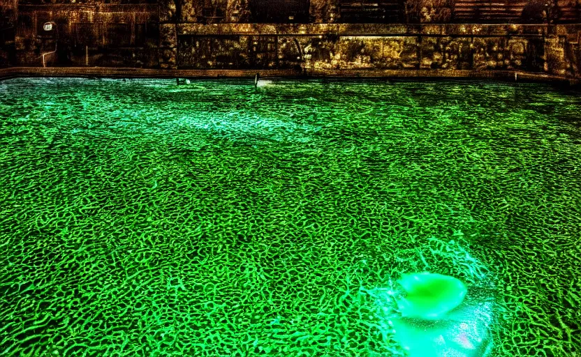 Image similar to beautiful green liquid, green oozing pool pit, cinematic lighting, various refining methods, micro macro autofocus, ultra definition, award winning photo