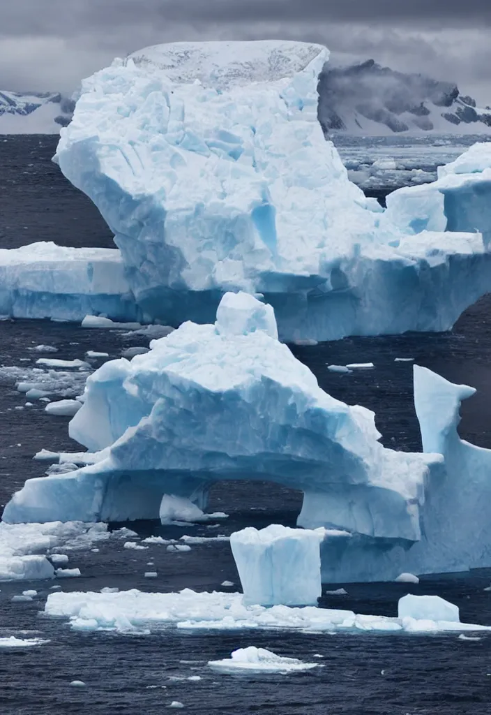 Prompt: ship being persecuted by a police ship over raging turbulent waters in antartica, icebergs in the background, hyper realistic, highly detailed, apocalyptic, intimidating lighting, raytracing, sharp focus, smooth