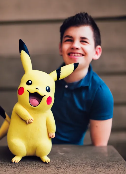 Image similar to a professional photo of pikachu smiling, f / 1. 4, 9 0 mm