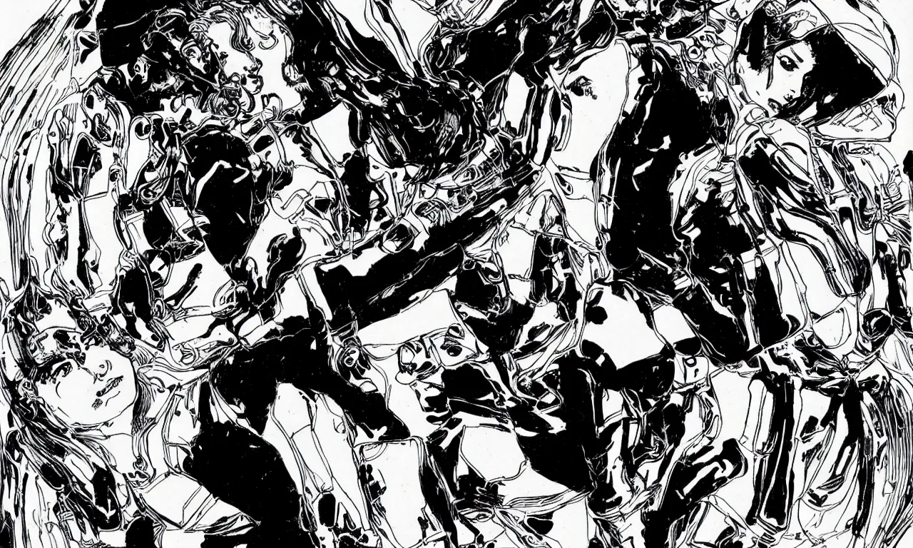 Prompt: black and white comic book art of nicole kidman taking charge in an astronaut suit, jung gi kim, mark schultz, bernie wrightson, jim lee, alphonse mucha