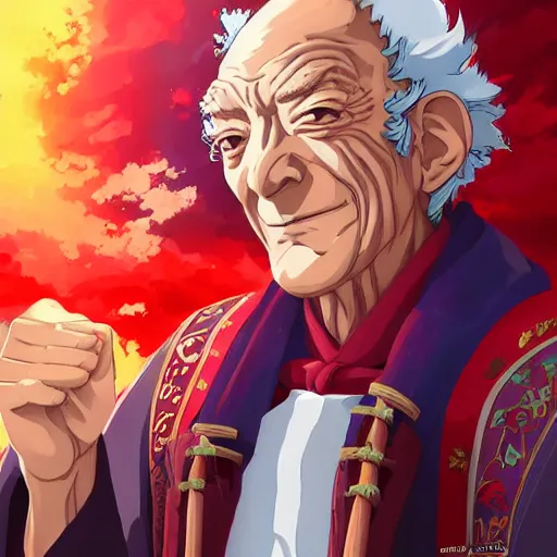 Image similar to portrait of hector salamanca as the master of the red wind elements, anime fantasy illustration by tomoyuki yamasaki, kyoto studio, madhouse, ufotable, trending on artstation