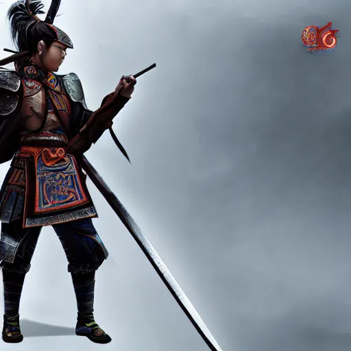 Prompt: ancient ntricate line painting, game characterwhole body design of a chinese anicientwarrior in clothes with a broadsword, down hard, dark cloud and lightning on the grounddramatic lighting, cg, extremely detailed, 8 k, sophisticated