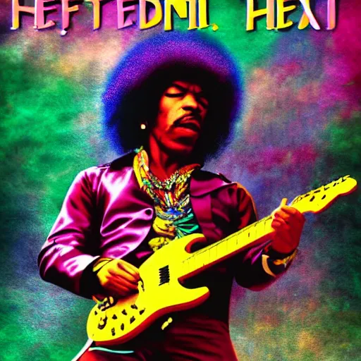 Prompt: HD digital concert poster Jimi Hendrix at Woodstock, ultra realistic, powerful, iconic, love peace and unity, hippy, flower power