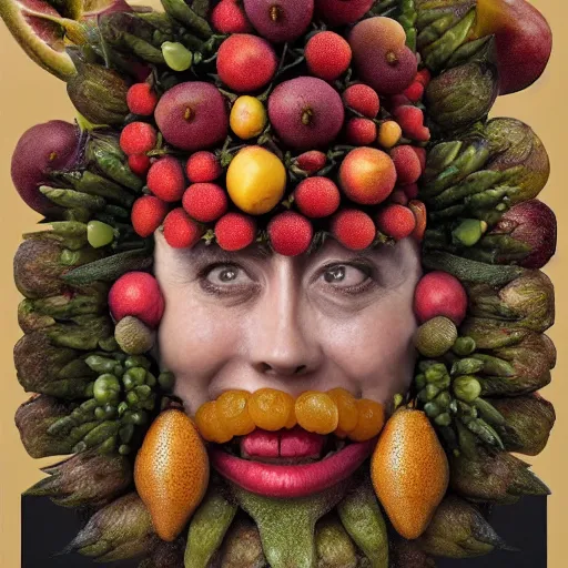 Image similar to giuseppe arcimboldo, delicate fruit faces, new scifi movie