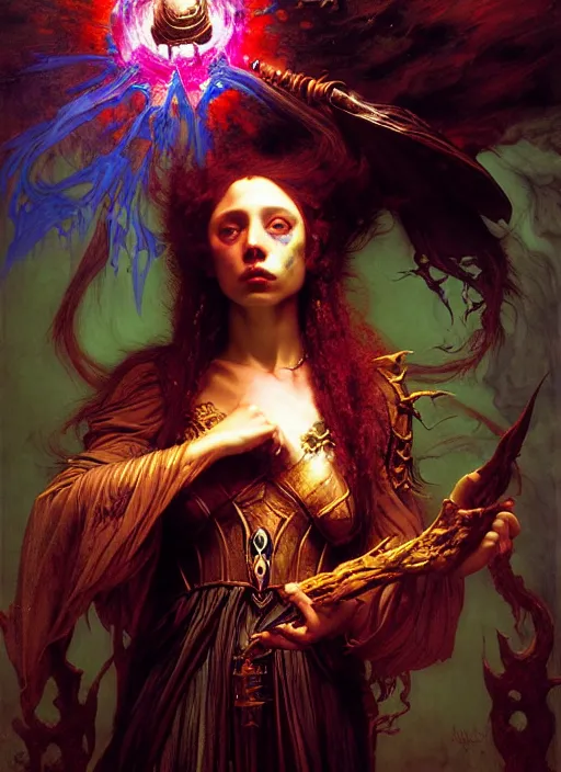 Image similar to wizard casting acid splash, dnd character art portrait, dark fantasy art, intricate fantasy painting, dramatic lighting, vivid colors, deviantart by edgar maxence and caravaggio and michael whelan and delacroix.