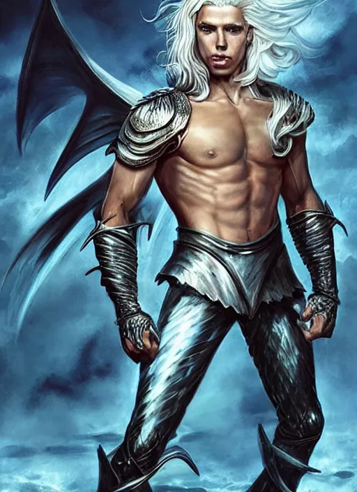 Image similar to handsome viserys targaryen as a muscular angel of battle, urban fantasy romance book cover, D&D!, fantasy style, sharp focus!, ultra detailed, art by Artgerm and Peter Andrew Jones, WLUP