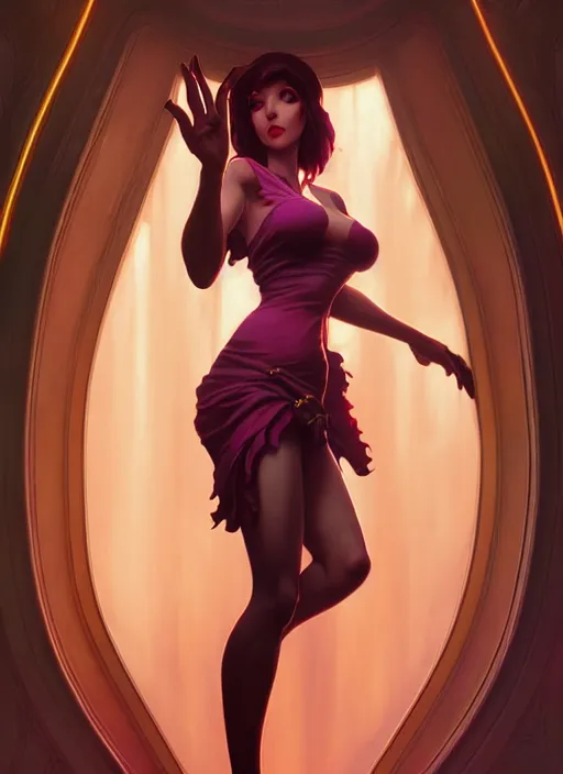 Prompt: faye valentine, by artgerm, cushart krenz, greg rutkowski, mucha. art nouveau. gloomhaven, swirly vibrant ripples, gaudy colors, sharp edges. ultra clear detailed. 8 k. elegant, intricate, octane render