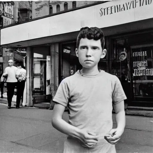 Image similar to street photograph portrait in new york from the year 1 9 6 0, ultra - detailed hyper - realistic, photographed on damaged film