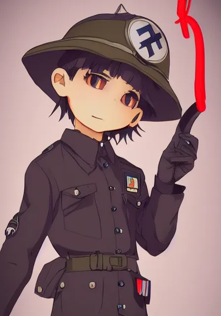 Prompt: beautiful little boy in nazi uniform posing while hold an whip. red, green, blue and gray pallet color. made in abyss art style, inspired by kris from deltarrune, cute detailed artwork, anatomically correct, soft details, ilya kuvshinov, reflection, perfect composition, mobile wallpaper, illumination, digital art, detailed anime soft face