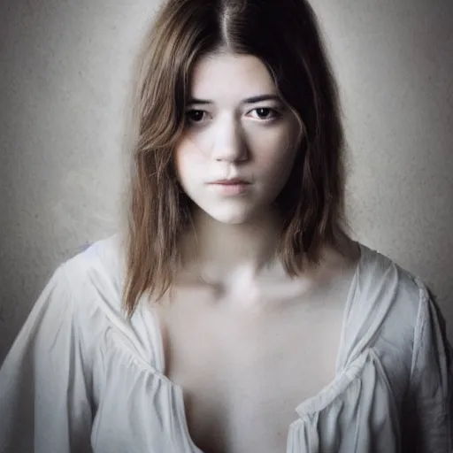 Image similar to a masterpiece portrait photo of a beautiful young woman who looks like an angelic mary elizabeth winstead, symmetrical face