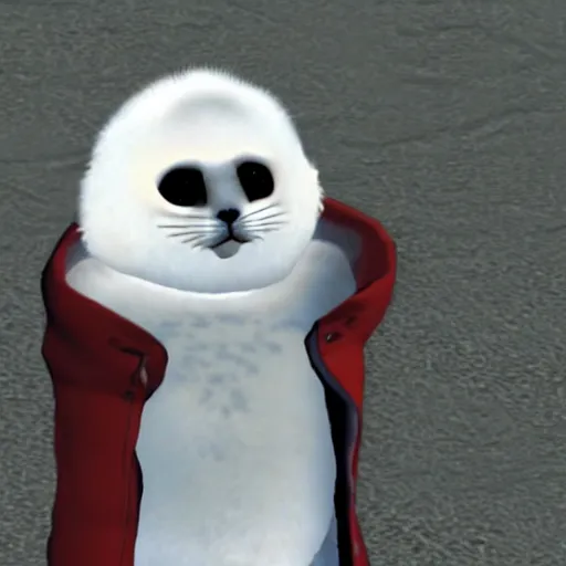 Image similar to baby harp seal dressed as a ninja in japan gta 4