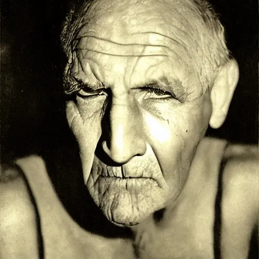 Image similar to a photo of a old man crying with glowing white eyes, photo by george hurrell