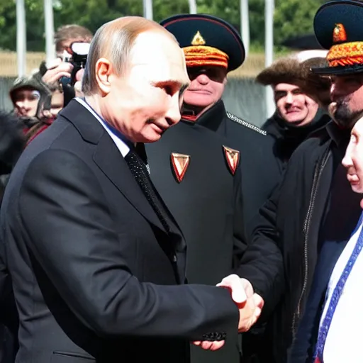 Image similar to putin wearing a black leather hat, facing the camera, cool looking