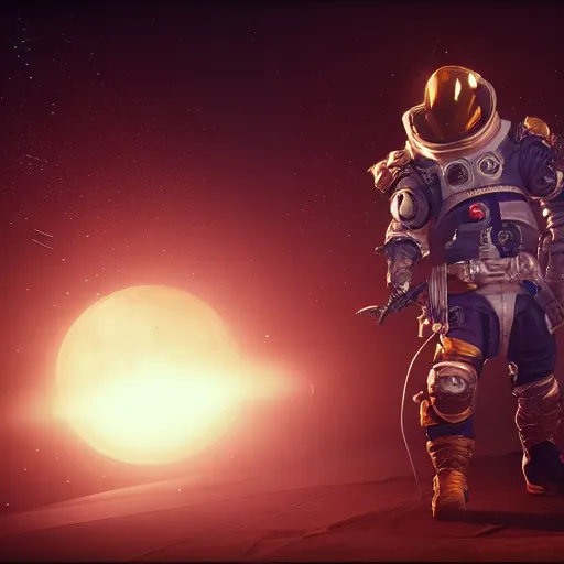 Prompt: space pirate wearing an armor in space, unreal engine, ultra realistic, 8 k, arcane style, ultra detailed, ray tracing