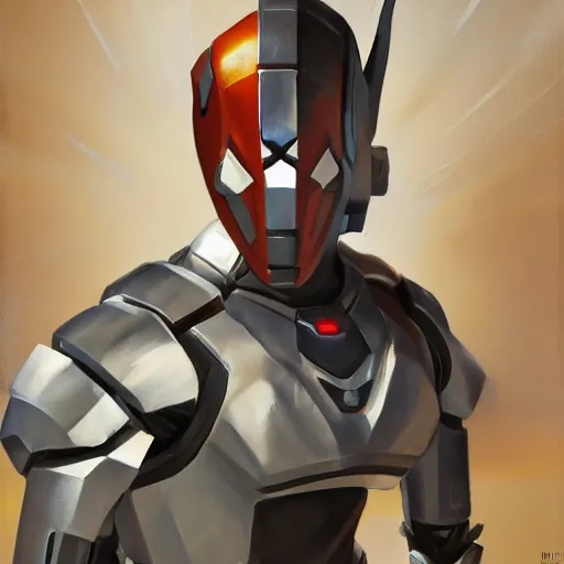 Image similar to greg manchess portrait painting of armored spiderman ultraman grey fox metal gear cyborg japanese - american hybrid as overwatch character, medium shot, asymmetrical, profile picture, organic painting, sunny day, matte painting, bold shapes, hard edges, street art, trending on artstation, by huang guangjian and gil elvgren and sachin teng