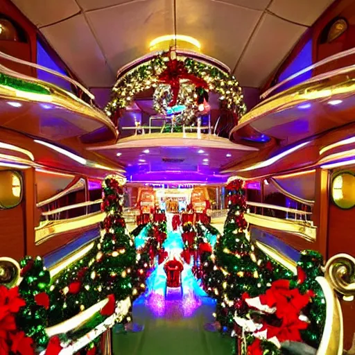 Image similar to “a (Christmas) themed Art Deco cruise liner”