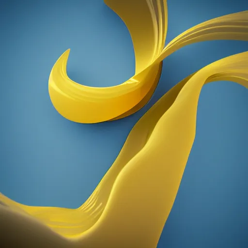 Image similar to yellow swirl abstract figure, blue background, octane render, cinema 4 d