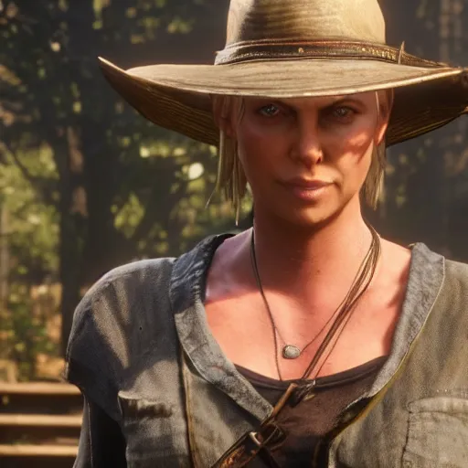 Image similar to charlize theron stars as sadie adler in the playstation 4 video game red dead redemption 2, beautiful screenshot