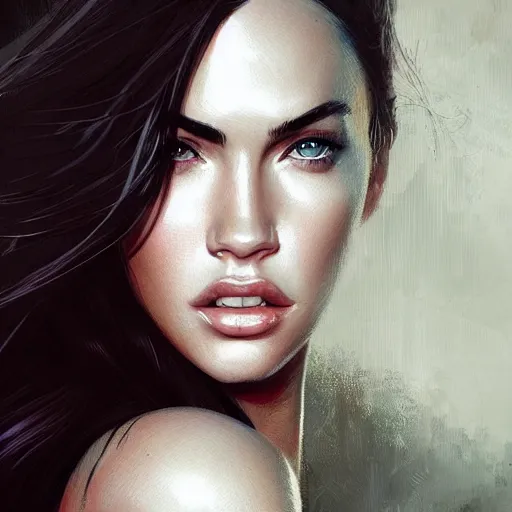 Image similar to “ portrait of megan fox by greg rutkowski, young, attractive, highly detailed portrait, scifi, digital painting, artstation, concept art, smooth, sharp foccus ilustration, artstation hq ”