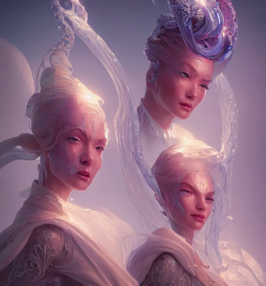 Image similar to portrait of a beautiful princess in robe. bio luminescent biomechanical halo around head. artwork by jarold Sng by artgerm, by Eddie Mendoza, by Peter mohrbacher by tooth wu, unreal engine, octane render, cinematic light, high details, iridescent colors, dichroic, macro