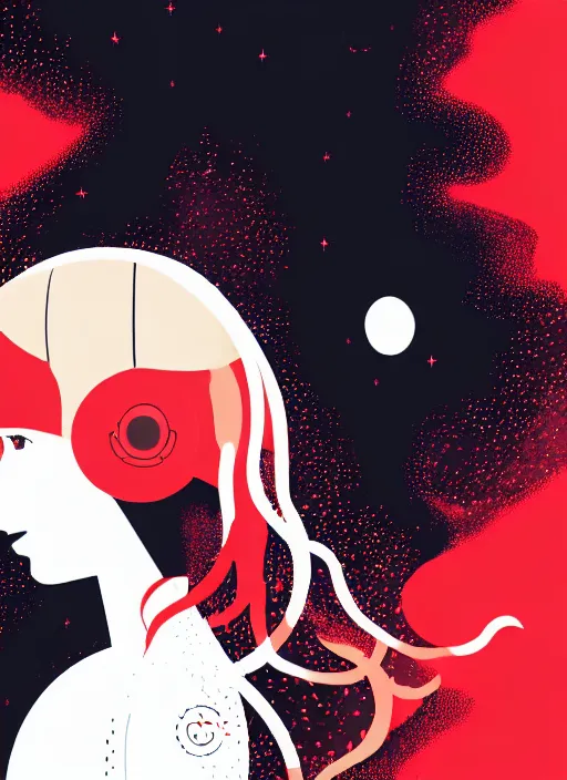 Prompt: highly detailed portrait of a hopeful pretty astronaut lady with a wavy blonde hair, by Keith Negley , 4k resolution, nier:automata inspired, bravely default inspired, vibrant but dreary but upflifting red, black and white color scheme!!! ((Space nebula background))