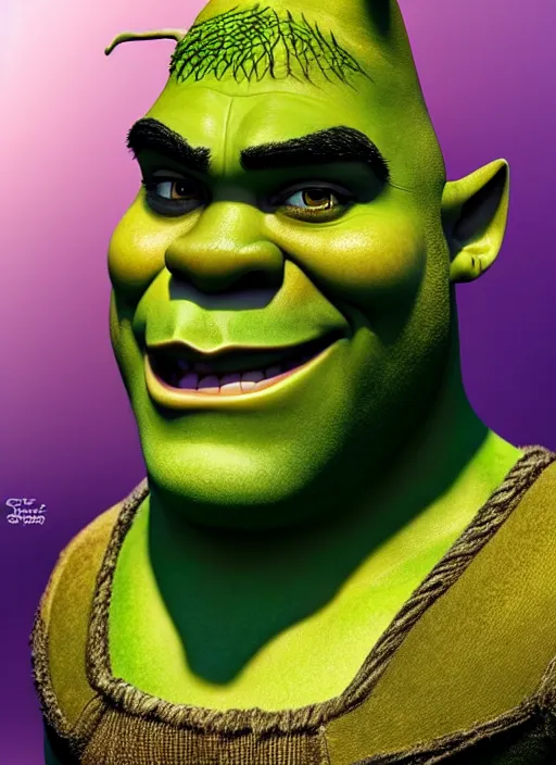 Image similar to photo of a gorgeous shrek the style of stefan kostic, realistic, sharp focus, 8 k high definition, insanely detailed, intricate, elegant, art by stanley lau and artgerm