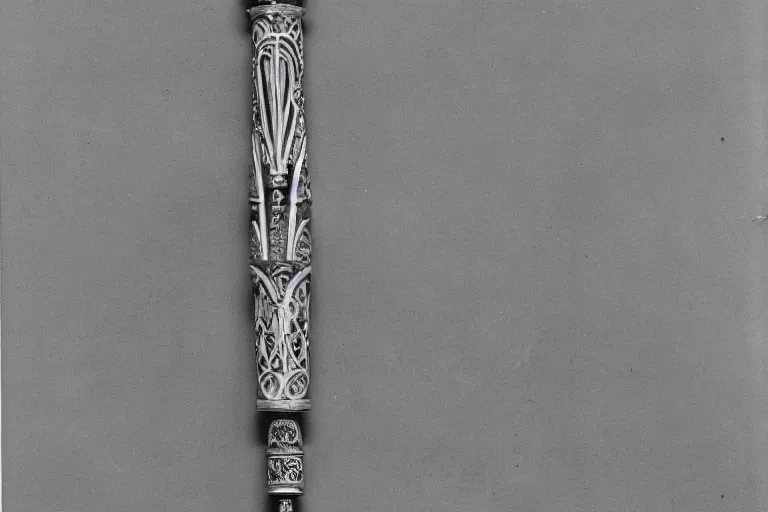 Image similar to ornate bone dagger with intricate carvings, museum catalog photograph