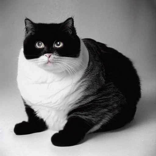 Prompt: obese cat. extra fluffy. anscochrome.