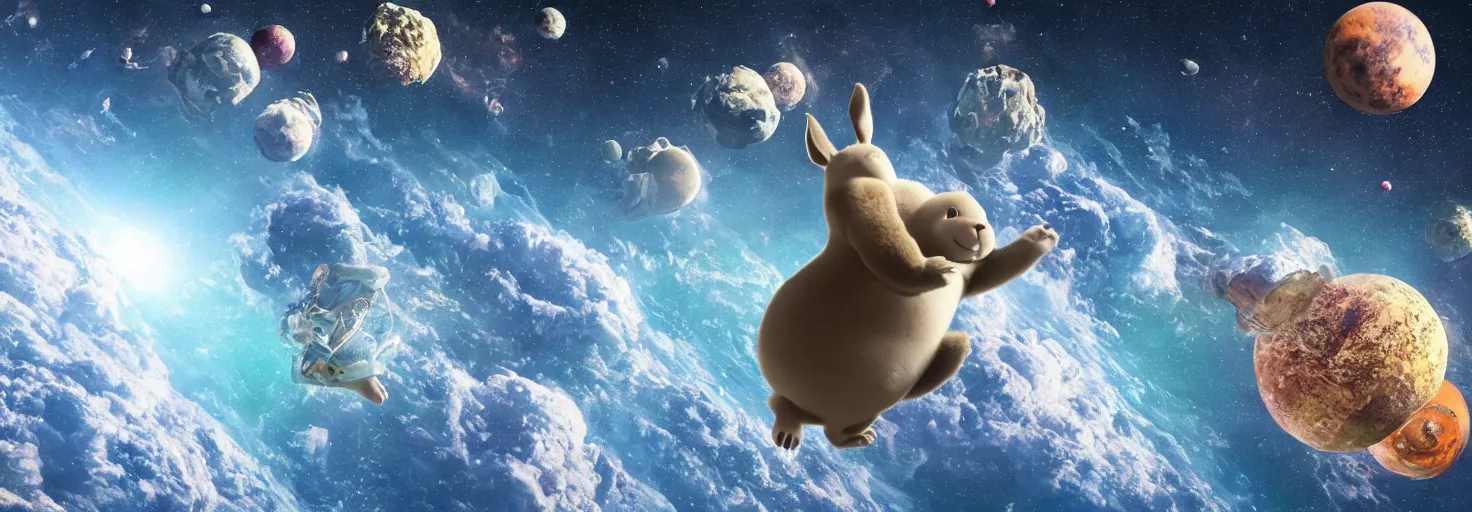 Image similar to photo of big chungus floating in space