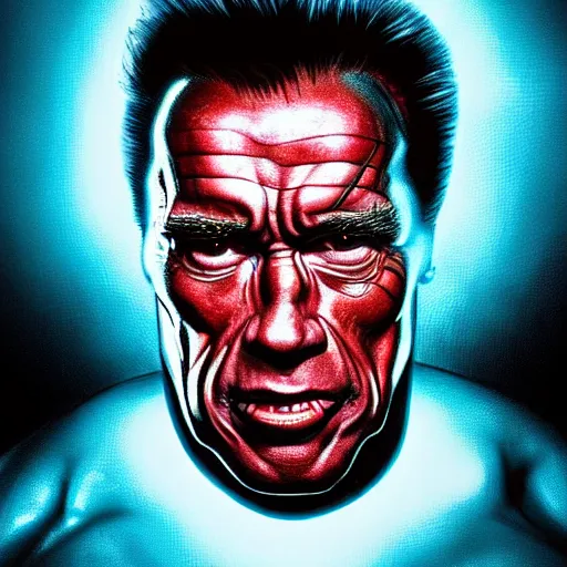 Image similar to I've discovered life, arnold schwarzenegger, ecstatic, infinite power, manic, perfect eyes, full body shot, chemical structures, atoms, molecules, portrait, energized face, noble, transformation, vivid colors, elegant, concept art, sharp focus, digital art, Hyper-realistic, 4K, Unreal Engine, Highly Detailed, HD, Dramatic Lighting by Brom, trending on Artstation