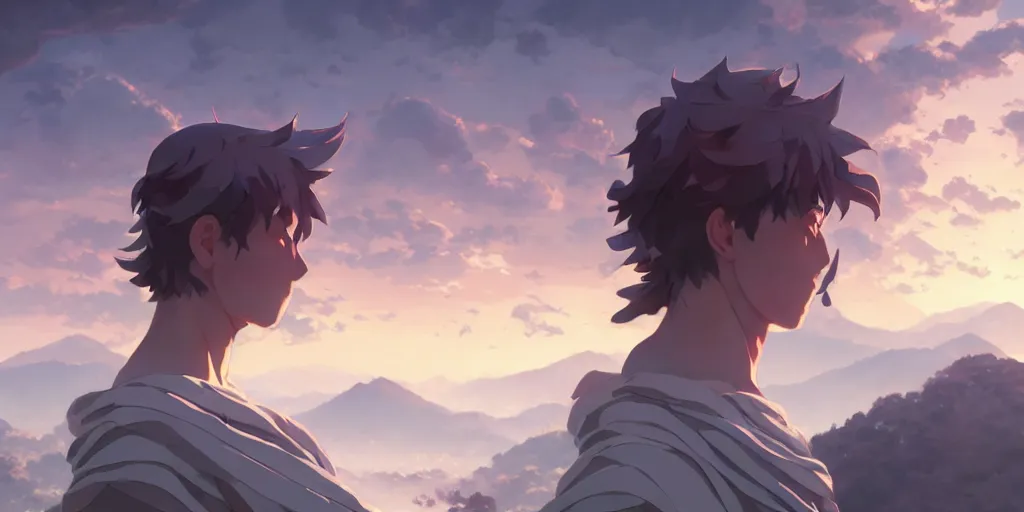 Prompt: ultra realistic, greek gods, mountain, colors, 8 k, hd, details, fantasy, epic, ancient city, landscape illustration concept art anime key visual trending pixiv fanbox by wlop and greg rutkowski and makoto shinkai and studio ghibli and kyoto animation symmetrical facial features