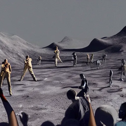 Image similar to a realistic matte painting of a hip hop concert on the moon, detailed, 8 k,