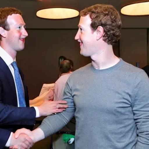 Prompt: mark zuckerberg shaking hands with a frog