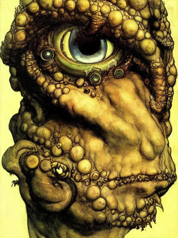 Prompt: one-eyed Cyclops Polyphemus concept art with one huge eye. Extremely high detail, details, realistic, masterpiece, colorful, oil art by Arthur Rackham, Muzinabu, Johann Tischbein, Eugene de Blaas, Frederic Leighton, Harry Clarke