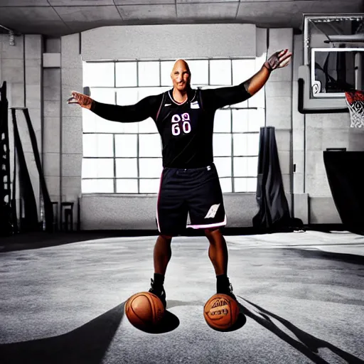 Image similar to commercial photoshoot Dwayne Johnson as NBA player