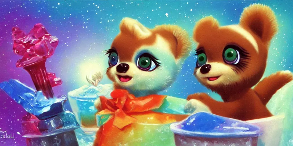 Prompt: 3 d littlest pet shop bear, ice, northern lights, penguins, snow cones, nature, polar express, master painter and art style of noel coypel, art of emile eisman - semenowsky, art of edouard bisson