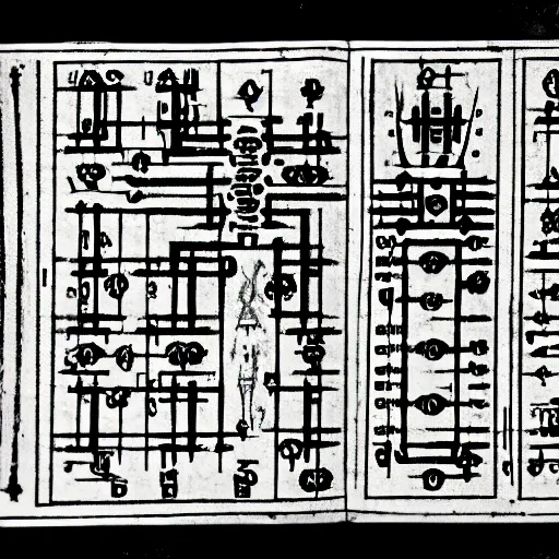 Prompt: demonic circuit diagram in a medieval goetic manual