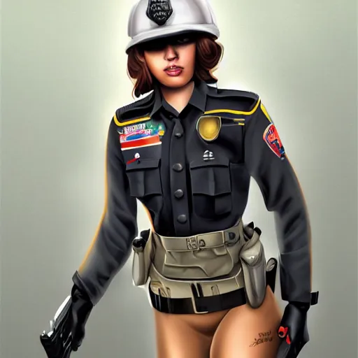 Prompt: concept art, elegant, smooth, artstation, portrait, traffic police woman, latina, full body