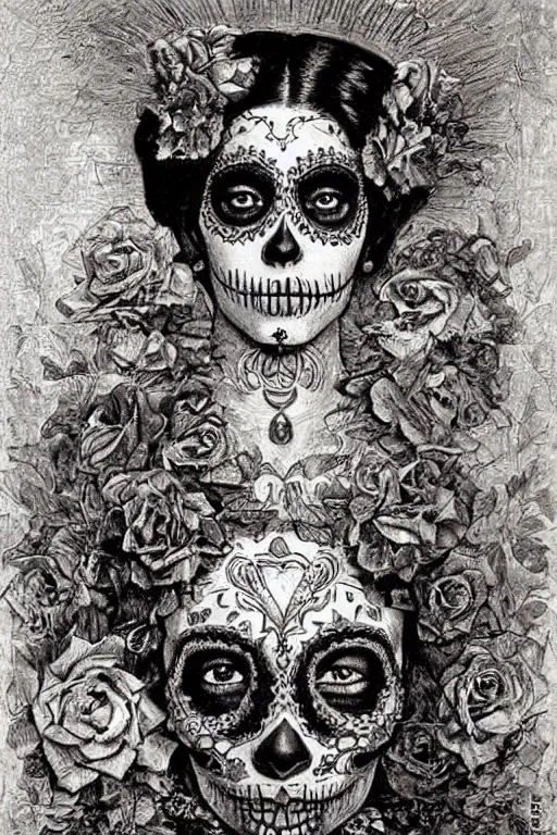 Image similar to Illustration of a sugar skull day of the dead girl, art by william holman hunt